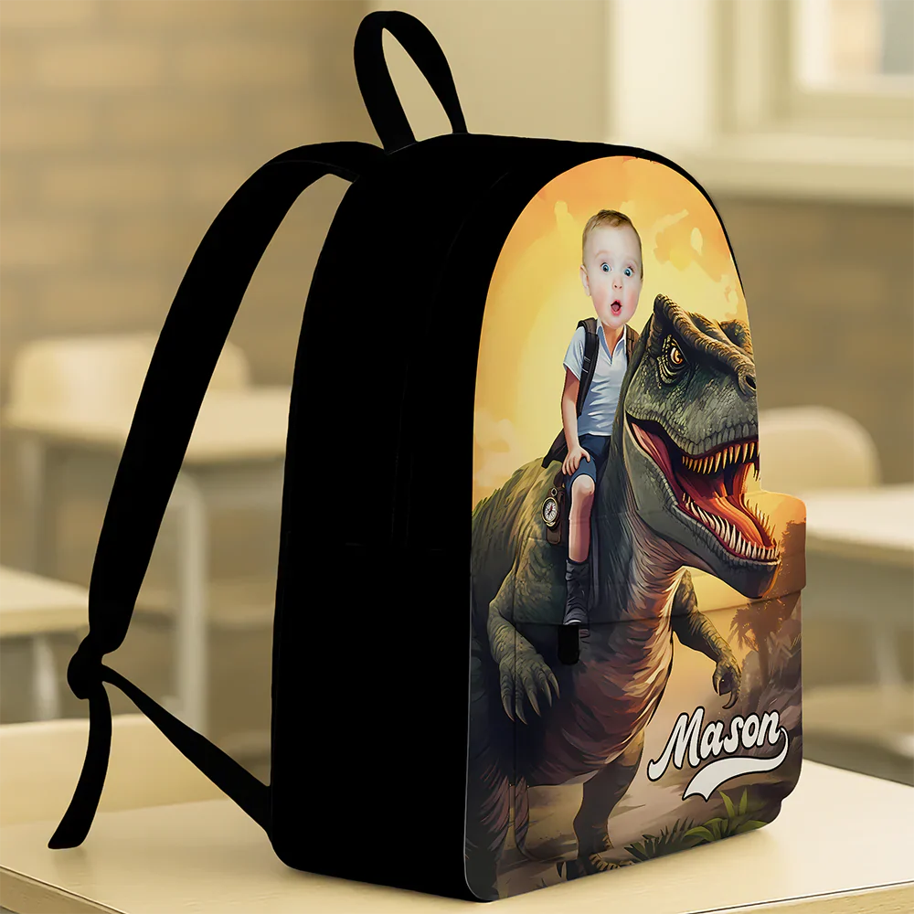 Kids School Backpack With Dinosaur Adventure Art, Personalized Unique Creative Gift for School Day Fun