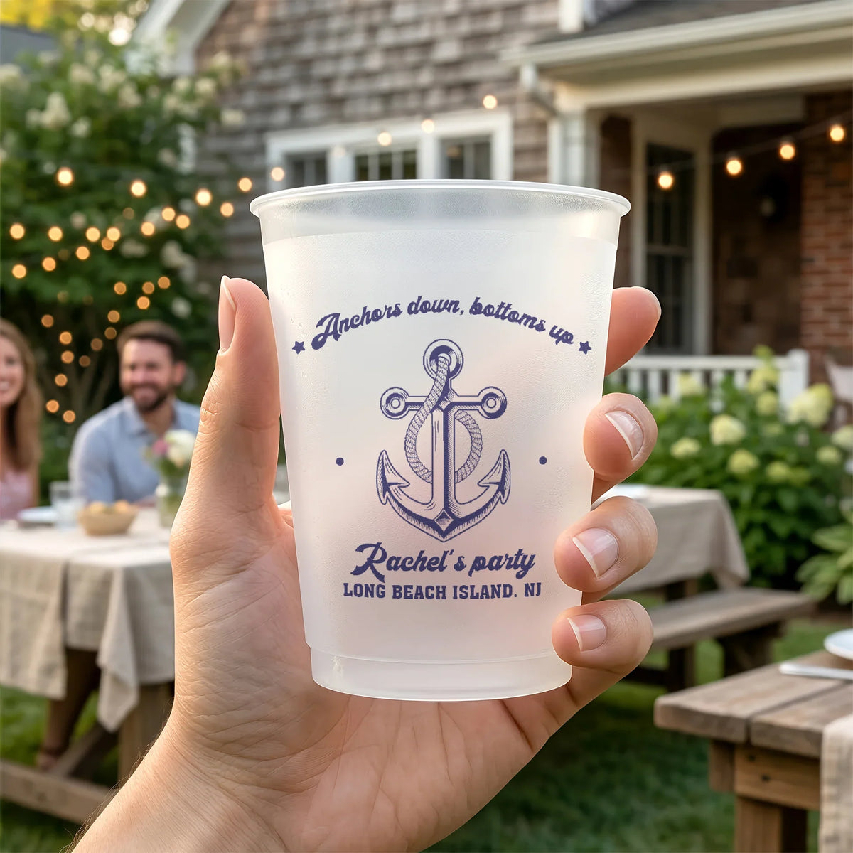Let's Get Nauti Personalized Frosted Plastic Cup, Anchor Design, Creative Gift For Boat Party Guests