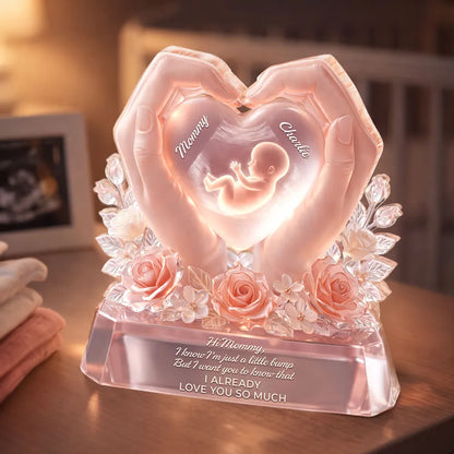 Personalized Shaped Acrylic Block Plaque with Baby Bump Love Quote, Sweet Nursery Shelf Decor, Unique Gift for Mom