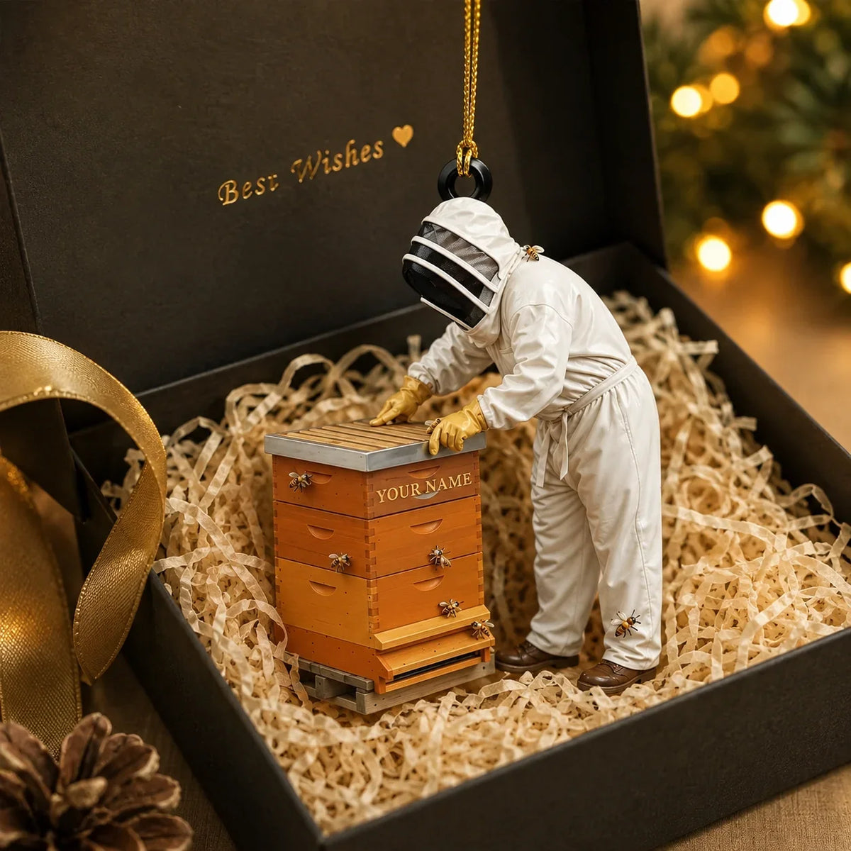 Personalized Acrylic Ornament, Beekeeper Tending a Hive, Christmas Tree Decor, Unique Gift for Bee Lovers