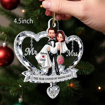 Personalized Acrylic Ornament for Couple, Mr & Mrs Bride in Groom's Arms, Christmas Tree Keepsake Unique Gift