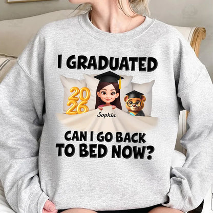 Funny Class of 2026 Graduation Classic Tee - Personalized Name Cartoon In Bed Design - Unique Gift For Grad