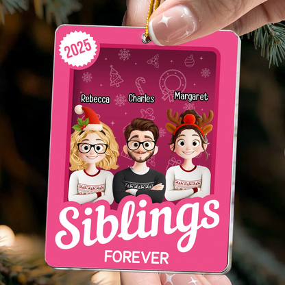 Siblings Forever Acrylic Ornament, Festive Cartoon Design, Christmas Tree Decor, Heartwarming Unique Gift for Brother & Sister