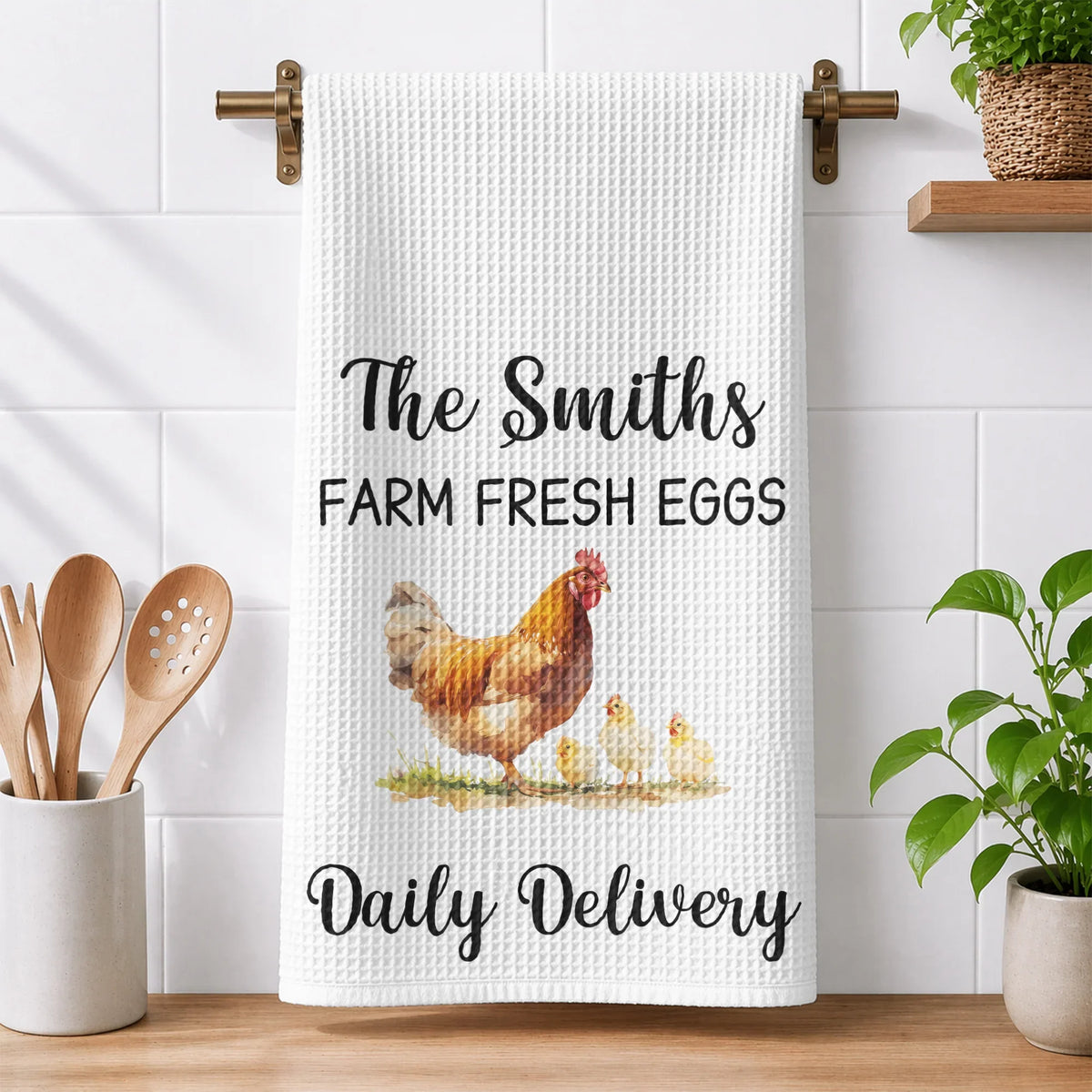 Personalized Funny Chicken Kitchen Towel, Watercolor Farmhouse Decor, Creative Gift for Home Cooks