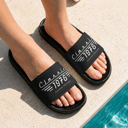 Personalized Men's Leather Slide Sandals, Classic Limited Edition Unique Gift For Dad Or Grandpa