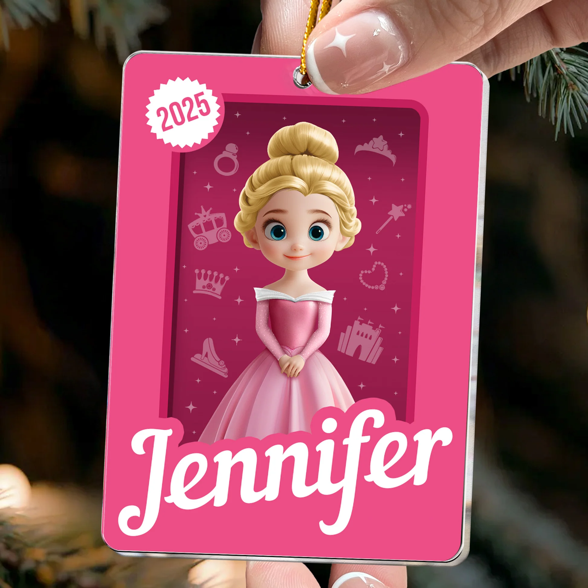 Acrylic Ornament with Cute Princess Artwork, Customizable Kids Keepsake for the Tree - Creative Gift She Will Love