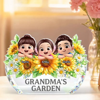 Personalized Shaped Acrylic Block Plaque Grandma's Garden Sunflower Decor - Unique Gift for Grandma, Sweet Keepsake