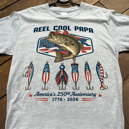 Personalized Classic Tee with Fishing Bass Art, Patriotic Papa Shirt, Unique Gift for Dad or Grandpa