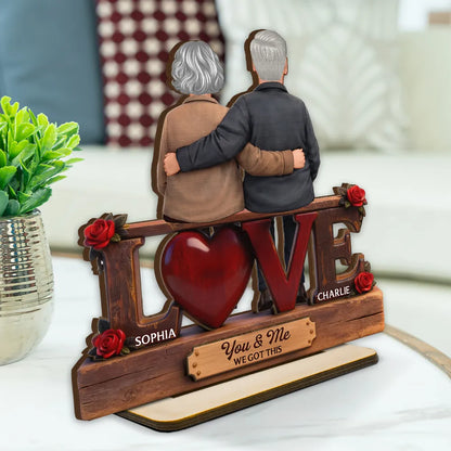 Personalized 2-Layer Wooden Plaque LOVE Couple Hugging Back View, Heartwarming Living Room Display, Unique Gift For Him & Her