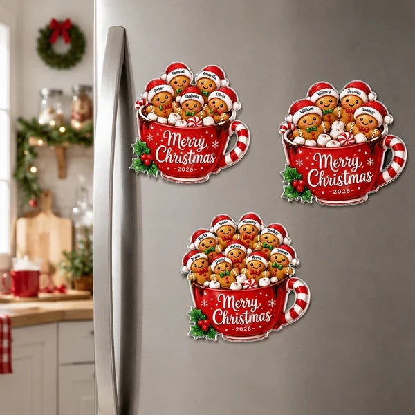 Personalized Acrylic Fridge Magnet, Colorful Gingerbread Family Christmas Decor, Unique Gift for Family