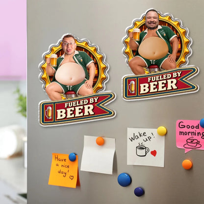 Personalized Silicone Belly Acrylic Magnet, Man Holding Beer in Retro Bar Art, Unique Gift for Beer Lovers
