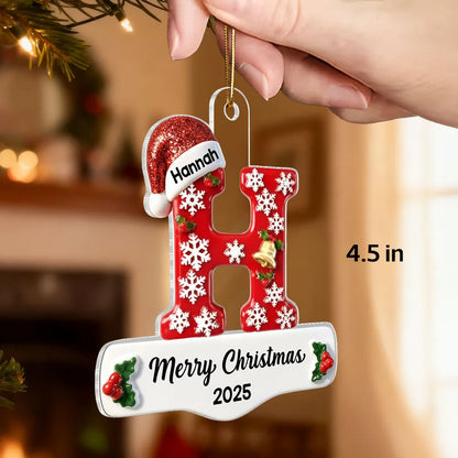 Personalized Acrylic Ornament, Red Santa Hat and Snowflake Design, Unique Christmas Gift for Family