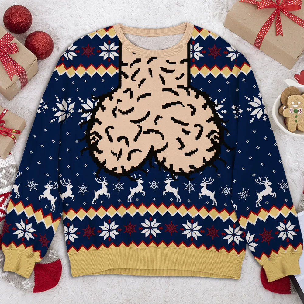 Funny Christmas Printed Sweatshirt, Personalized Reindeer Design, Creative Gift for Him and Shared Laughs