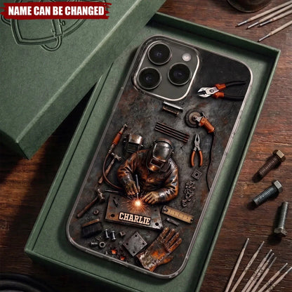 Skilled Hands Clear TPU Phone Case, Personalized Industrial Welder Design, Creative Gift for a Welder