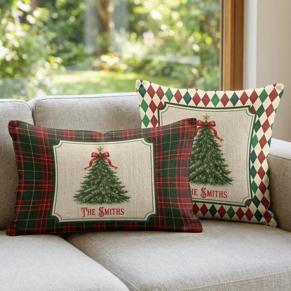 Personalized Square Pillow, Family Christmas Tree Keepsake and Creative Gift for Parents and Grandparents