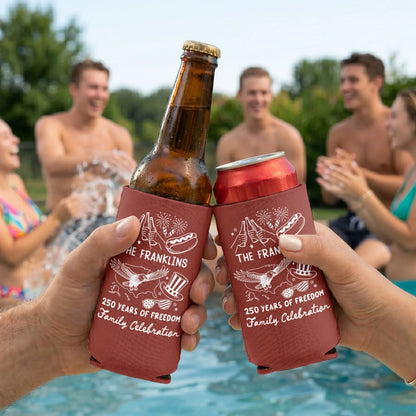 Custom Can Cooler for Backyard Family Freedom Celebration, Creative Gift with Fireworks & Eagle Art
