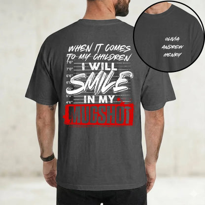 Personalized Smile In My Mugshot Dual Print Classic Tee, Protective Parent Humor, Creative Gift for Dad