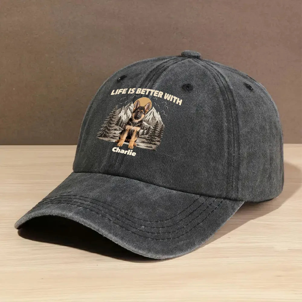 Life Is Better With Dogs Personalized Washed Cotton Cap, Creative Gift for Pet Owners and Hikers