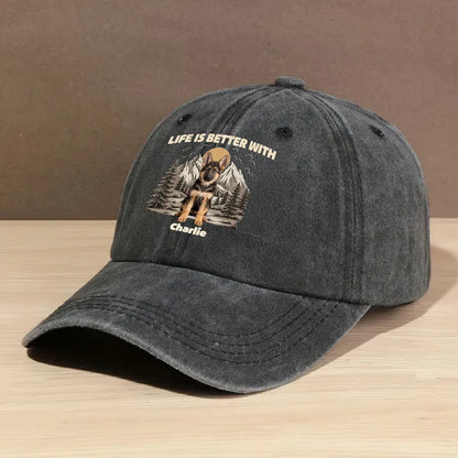 Life Is Better With Dogs Personalized Washed Cotton Cap, Creative Gift for Pet Owners and Hikers