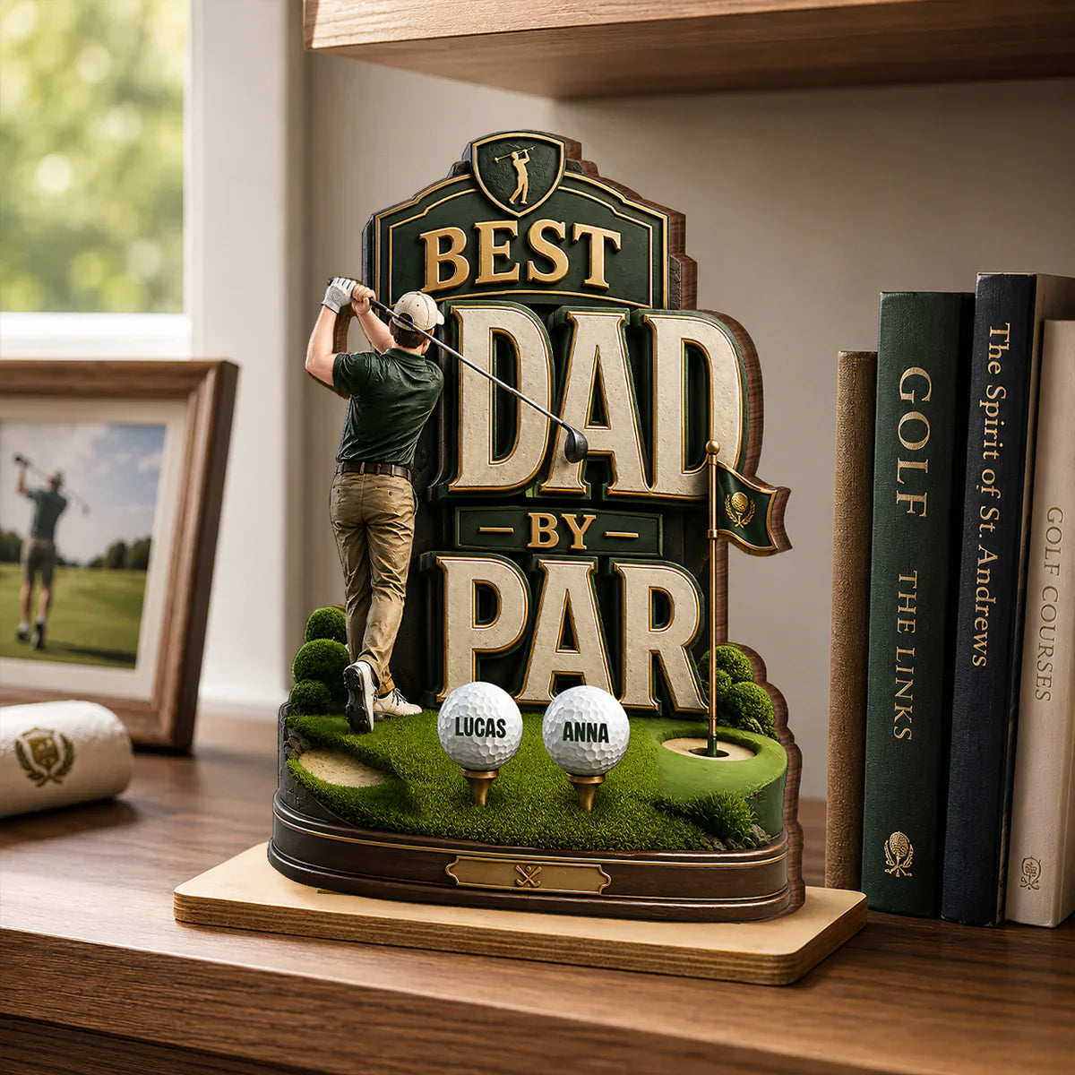 Personalized 2-Layer Wooden Plaque For Golf Dad, Swinging Golfer Unique Father's Day Gift