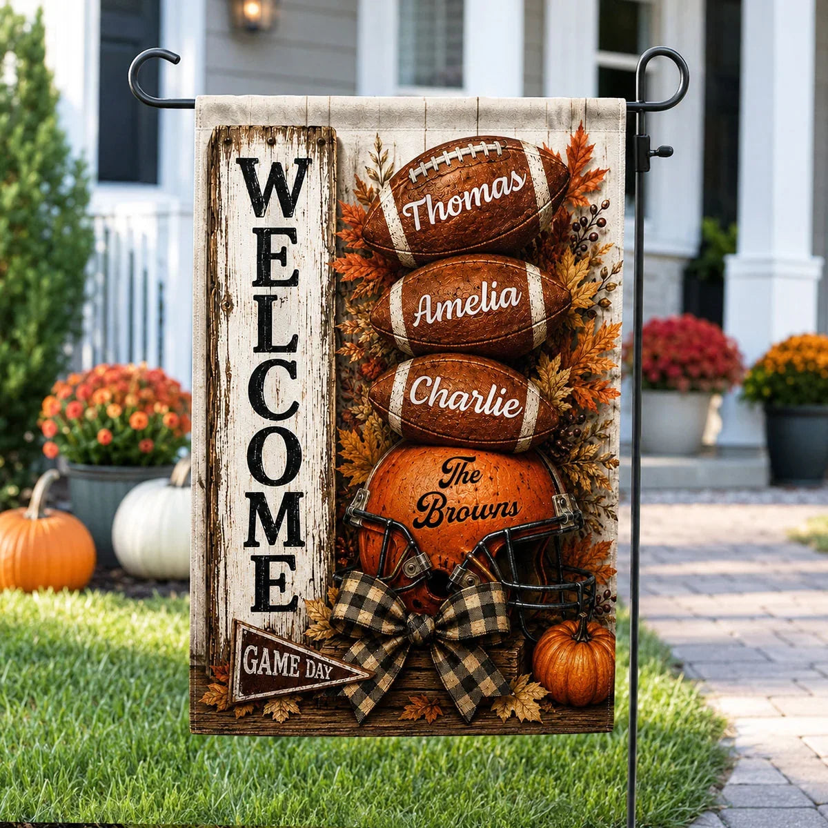 Football Family Garden Flag, Personalized Autumn Yard Decor Celebrating Team Spirit, Creative Gift for Mom & Dad