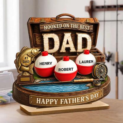 Personalized Wooden Plaque For Fishing Dad, Hooked On The Best Dad Lake Scene, Unique Father's Day Gift