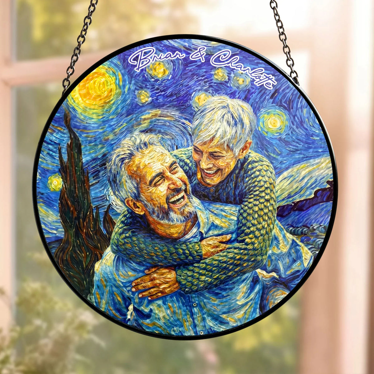 Custom Glass Suncatcher Ornament, Romantic Window Art for Couples, Creative Gift for Home