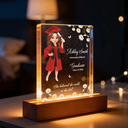 She Believed She Could Personalized LED Light Plaque, Cute Graduation Cap Design Nightstand Decor, Creative Gift
