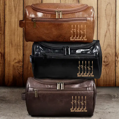 Personalized Leather Toiletry Bag for Dad, Golf Club Design, Unique Creative Gift for Travel