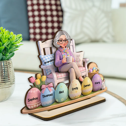 Personalized 2-Layer Wooden Plaque with Grandma and Easter Eggs, Custom Family Keepsake Gift for Grandma
