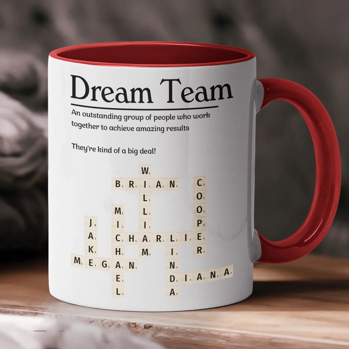Personalized Ceramic Mug, Custom Scrabble Style Team Layout, Unique Coworker Gift for Office Coffee