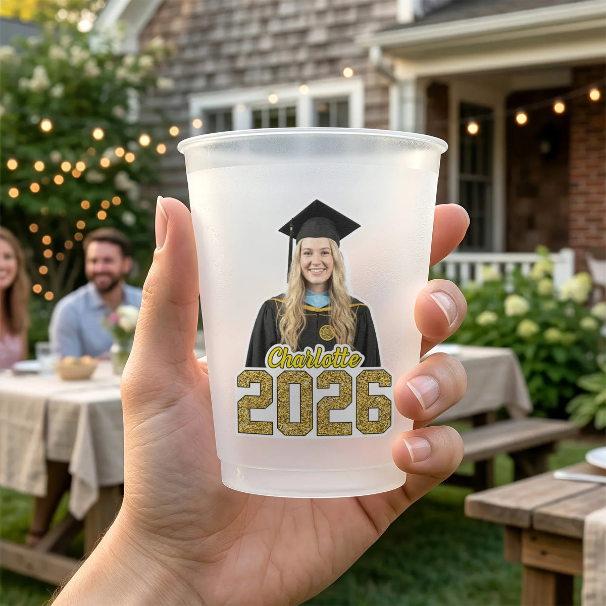 Custom Face Graduation Frosted Plastic Cup, Cap and Gown Design, A Fun Keepsake Gift for a Graduate