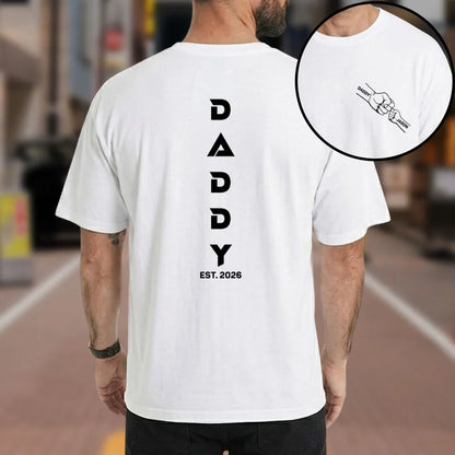 Personalized Dual Print Classic Tee for Dad, Fist Bump Line Art Papa Shirt, Unique Father's Day Gift