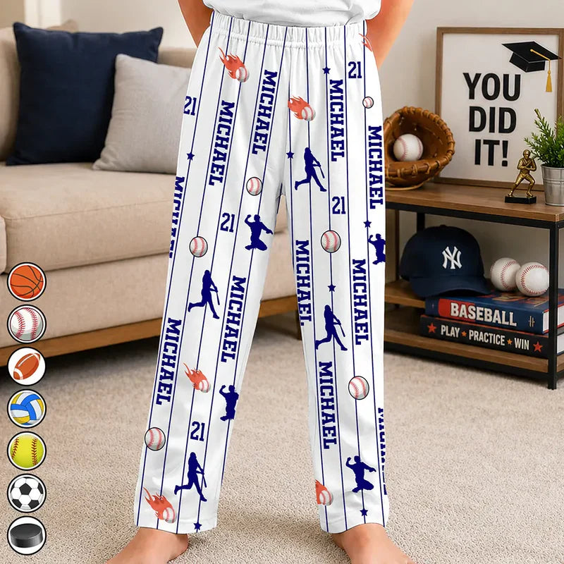 Personalized Printed Lounge Pants With Baseball Art, Creative Gift for Sports Lovers at Home