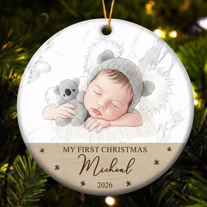 Personalized Ceramic Ornament, AI-Styled Smiling Baby Photo, First Christmas Keepsake, Unique Gift for Parents