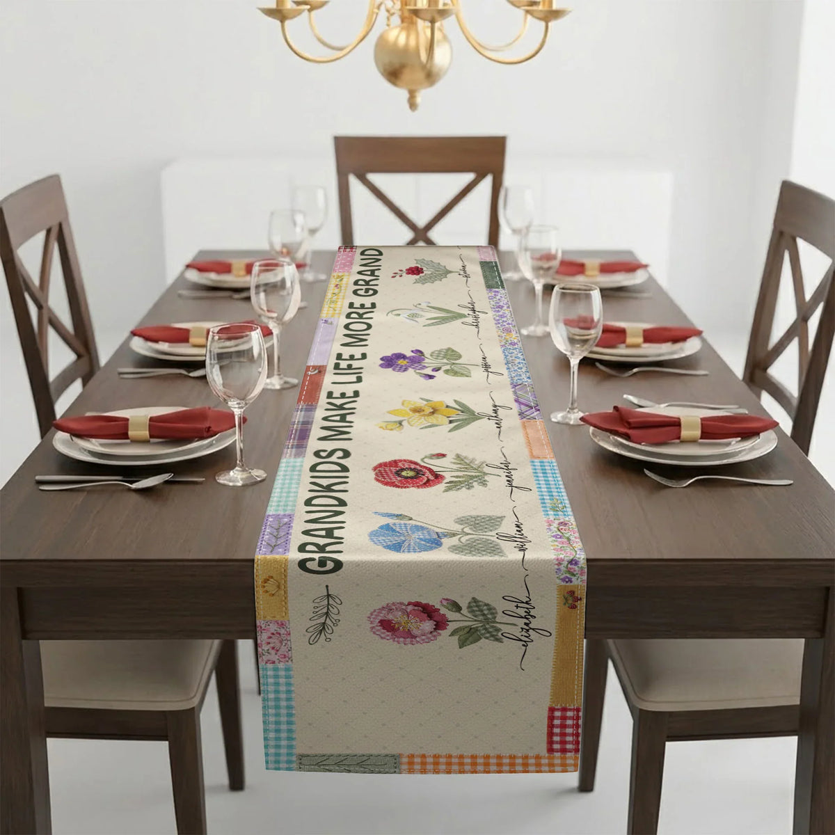Grandkids Make Life More Grand Personalized Table Runner, Creative Gift for Grandparents