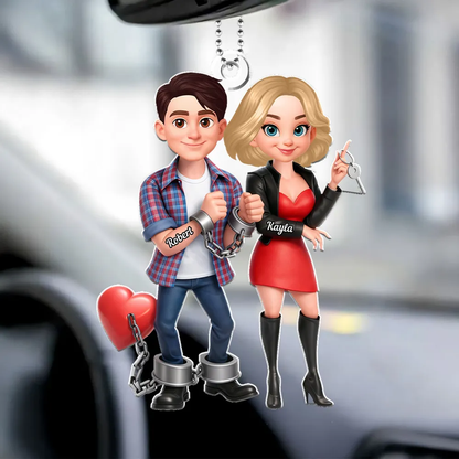 Funny Cartoon Couple Acrylic Car Hanger Cute Handcuffed Love Design Unique Creative Gift for Couples