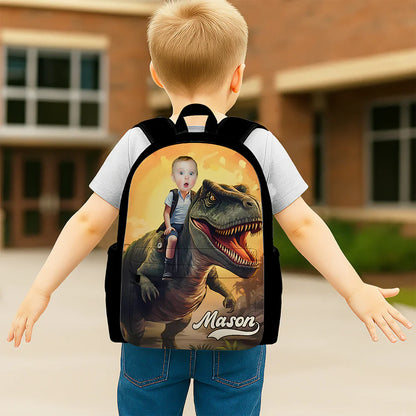 Kids School Backpack With Dinosaur Adventure Art, Personalized Unique Creative Gift for School Day Fun