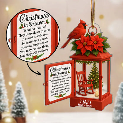 Acrylic Ornament Lantern Scene with Poinsettia and Candle – serene remembrance tree ornament, gift-ready memorial keepsake for Dad, Mom, and loved ones
