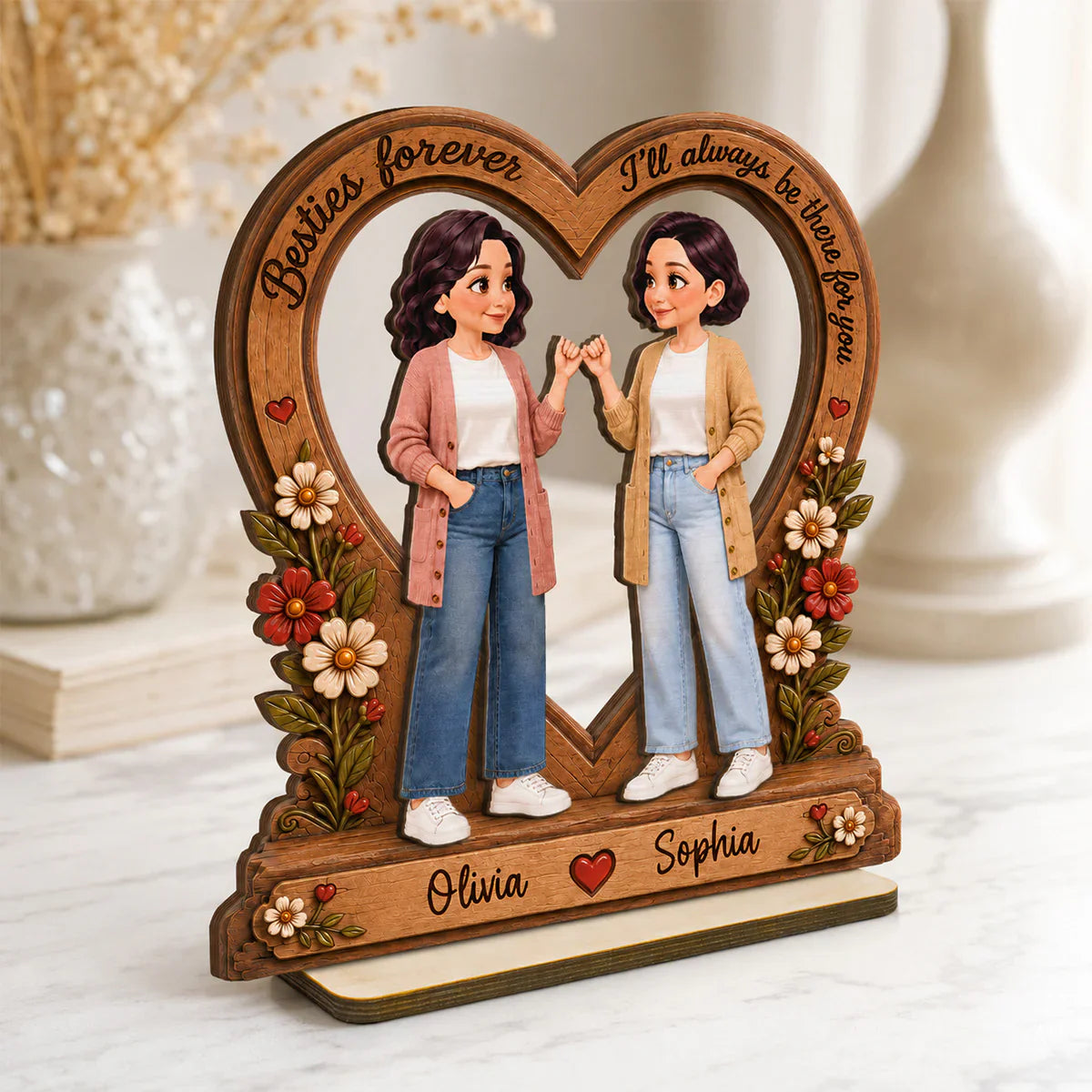Custom 2-Layer Wooden Plaque for Friendship, Heart Keepsake with I'll Be There Message, Unique Creative Gift