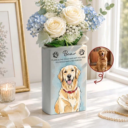 Personalized Ceramic Book Vase with Watercolor Pet Portrait, Unique Memorial Gift for Pet Owners