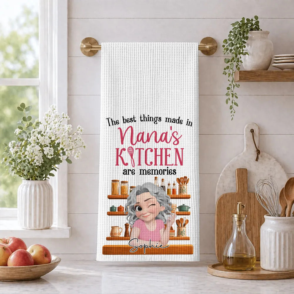 Custom Kitchen Towel With Nana's Kitchen Quote, Heartwarming Unique Gift For Grandma