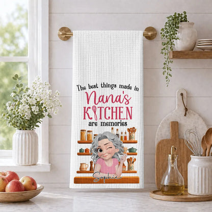 Custom Kitchen Towel With Nana's Kitchen Quote, Heartwarming Unique Gift For Grandma