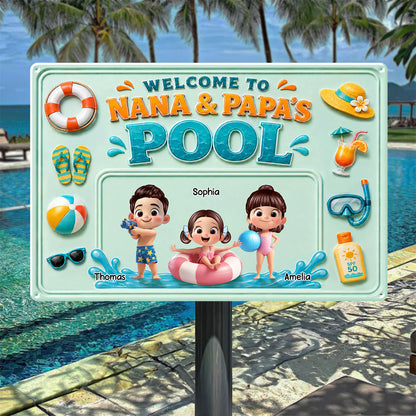 Personalized Rectangular Iron Sign, Nana & Papa's Poolside Kids, Unique Gift for Grandparents