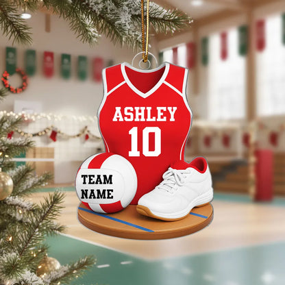 Personalized Acrylic Ornament with Red Volleyball Jersey, Ball and Shoes, Unique Christmas Gift for Player