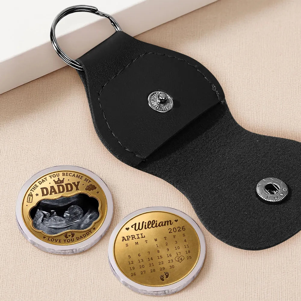 Custom Pocket Hug Love Token, Heartwarming Daddy Keepsake with Baby Ultrasound, Creative Gift for Dad