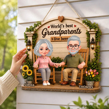 Custom Wooden Sign For Grandparents, Holding Hands Porch Scene, Creative Heartwarming Gift