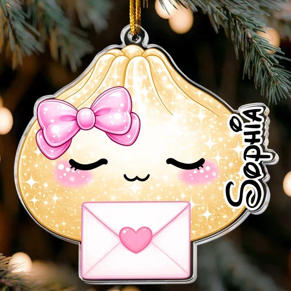 Personalized Acrylic Ornament, Cute Pastel Dumplings with Book and Game on a Christmas Tree, Unique Family Gift