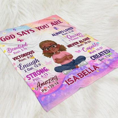 Personalized Fleece Blanket With Faith Quote for Kids, Pastel Butterfly Design, Unique Christian Gift That Reminds Them They're Loved