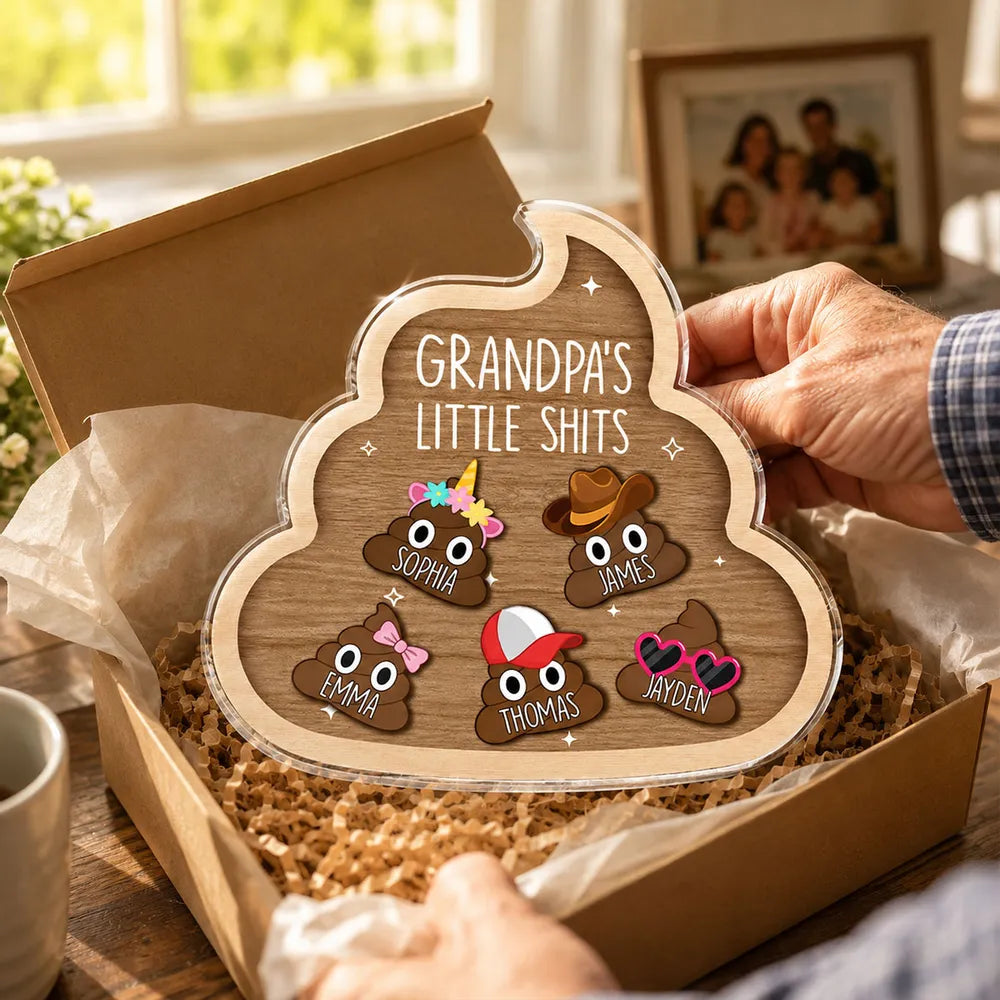 Personalized Acrylic Fridge Magnet With Cute Cartoon Poop Characters, Unique Gift For Grandpa's Kitchen Laughs